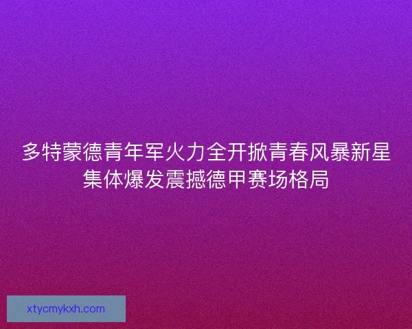 多特蒙德青年军火力全开掀青春风暴新星集体爆发震撼德甲赛场格局