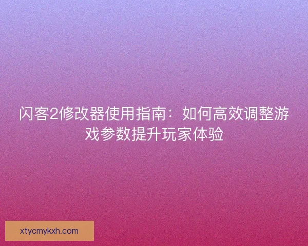 闪客2修改器使用指南：如何高效调整游戏参数提升玩家体验
